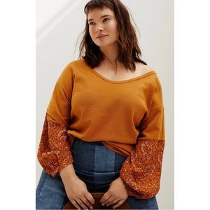 Anthropologie Womens Annette Knit Top in Orange Size 2X